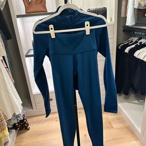 ALO Yoga Set Airbrush Corset Jacket + Airbrush Leggings in Eclipse Blue